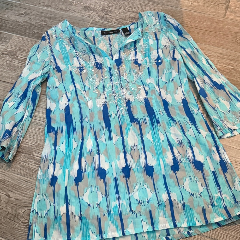INC International Concepts Aqua and Blue Tunic size 4